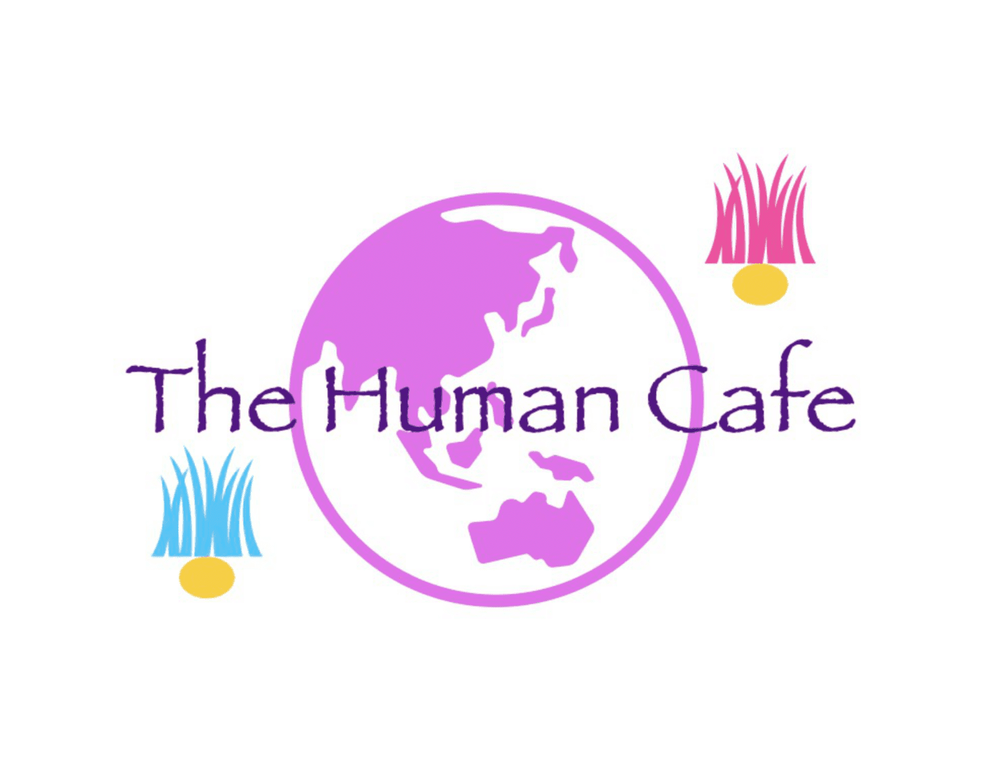 A purple logo with the words " the human cafe ".